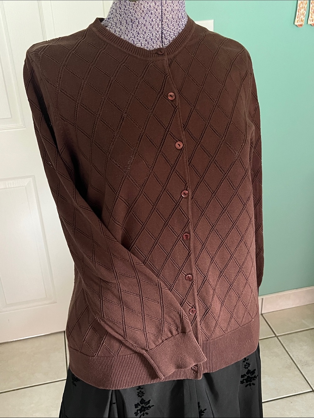 Vintage Brown Diamond Knit Cardigan